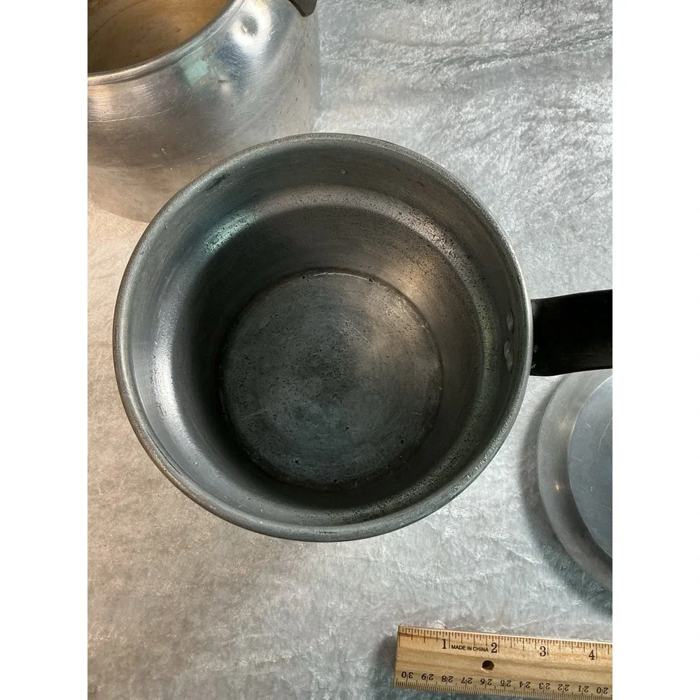 Vintage Wear-Ever Aluminum Double Boiler Pan Set w Lid Made in USA